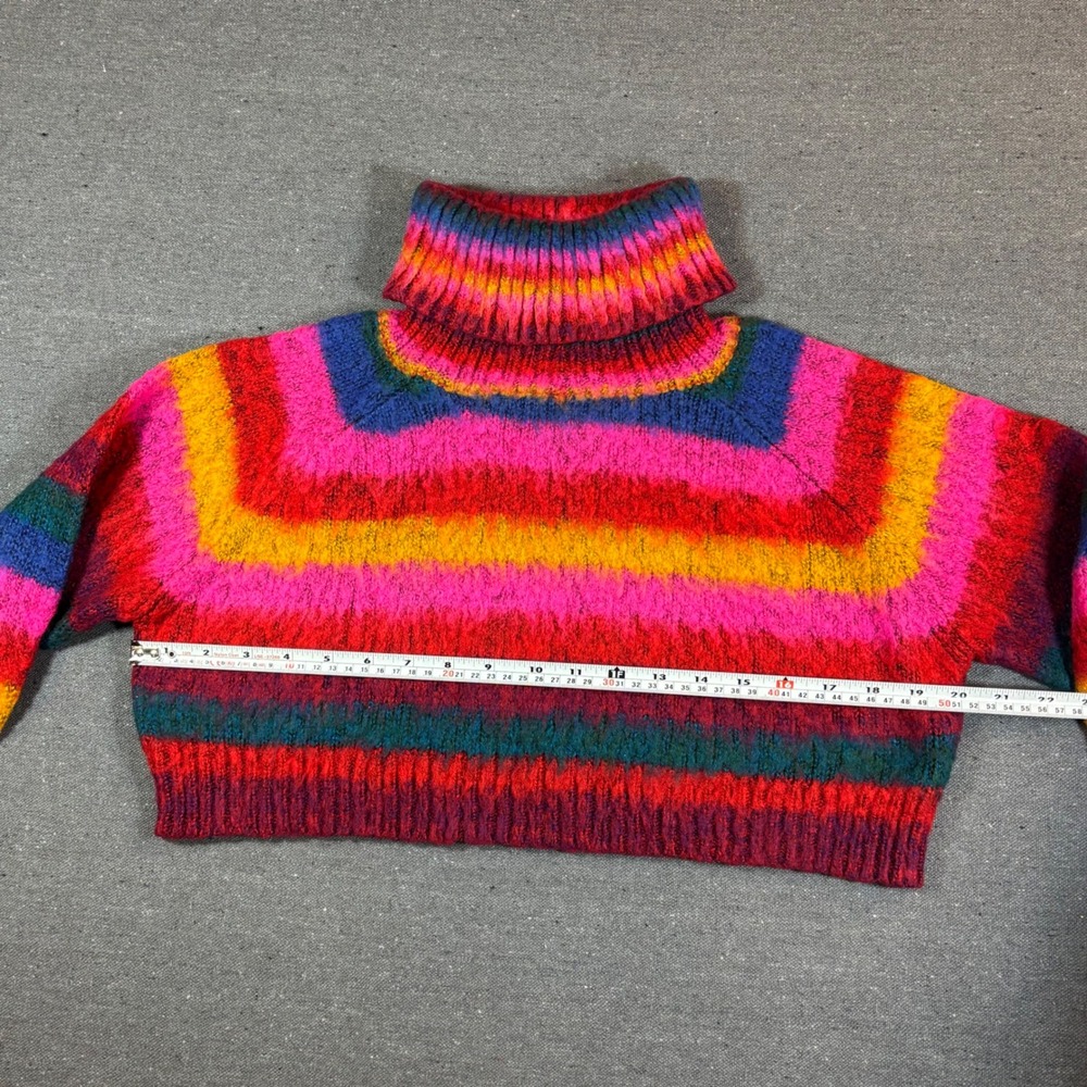 UNIF Rainbow Striped Cropped Turtleneck Sweater Multicolor Knit XS - Picture 4 of 7